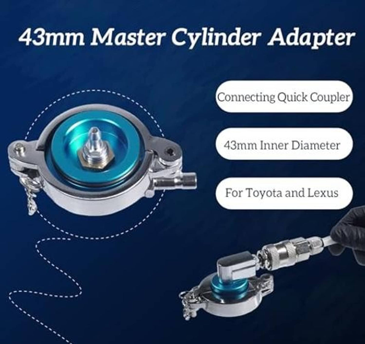 43mm master cylinder adapter with quick coupler fitting and blue sealing insert
