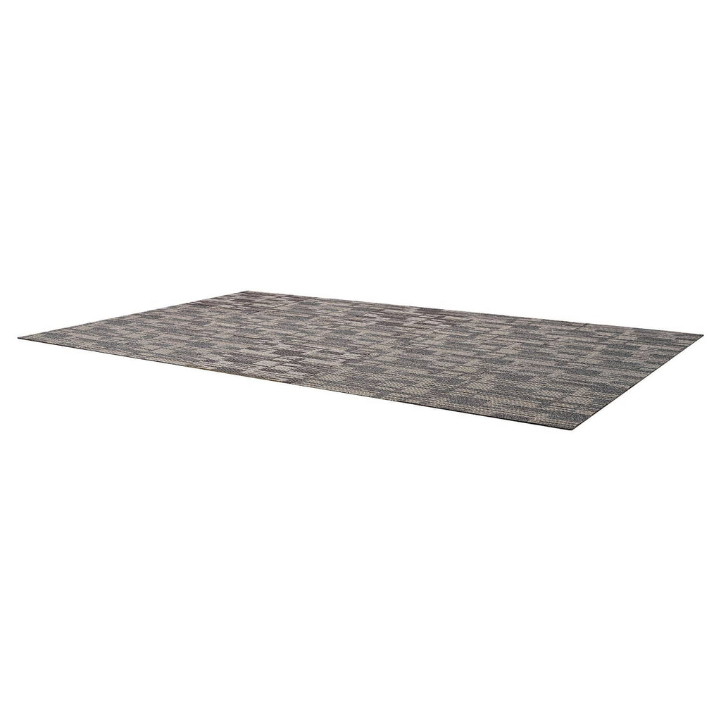 Modular carpet tile rug, gray and brown geometric pattern, rectangular 24x24 in