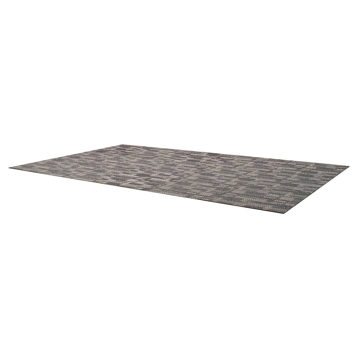 Modular carpet tile rug, gray and brown geometric pattern, rectangular 24x24 in