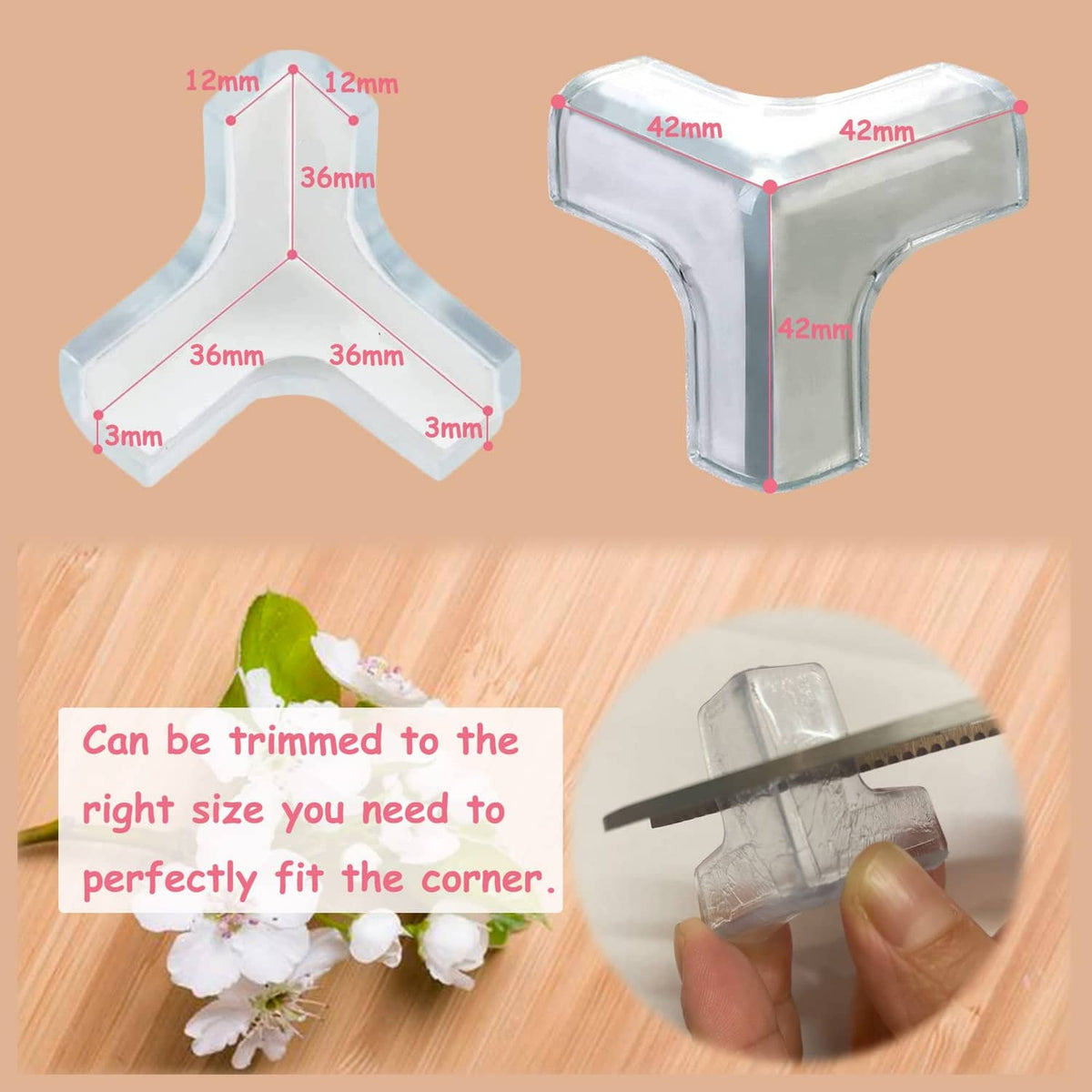 saicheek transparent silicone corner protector with trim-to-fit size guide