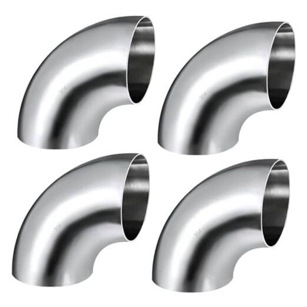 90-degree stainless steel exhaust bend tube elbow, silver with open circular ends