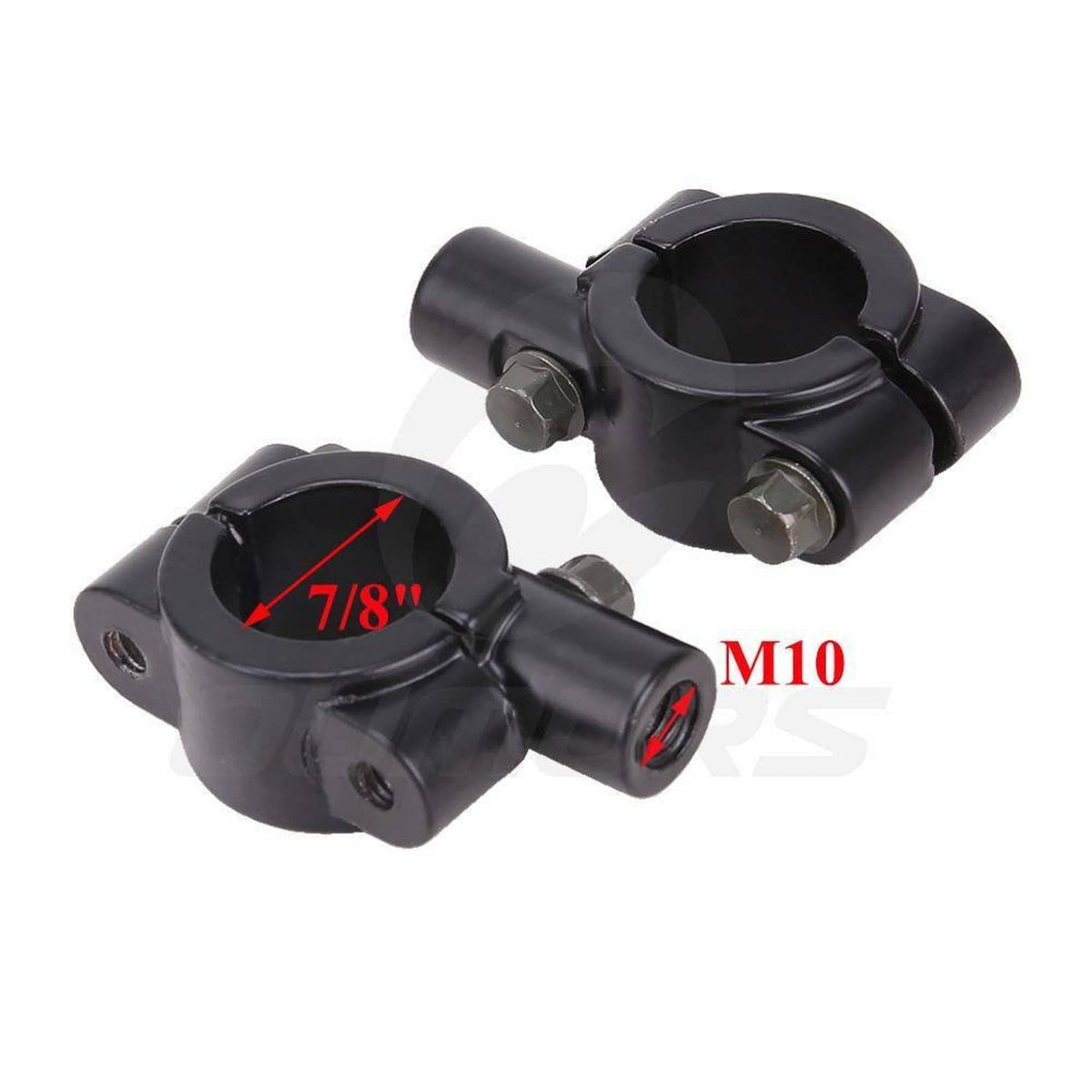 7/8-inch handlebar mirror clamp adapters with M10 thread, two mounting pieces