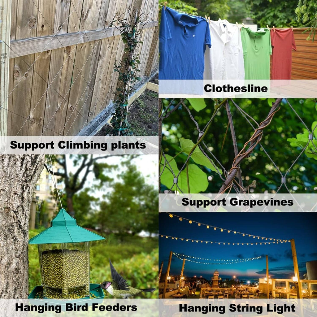 Stainless wire rope used for outdoor clothesline, bird feeder, and hanging lights