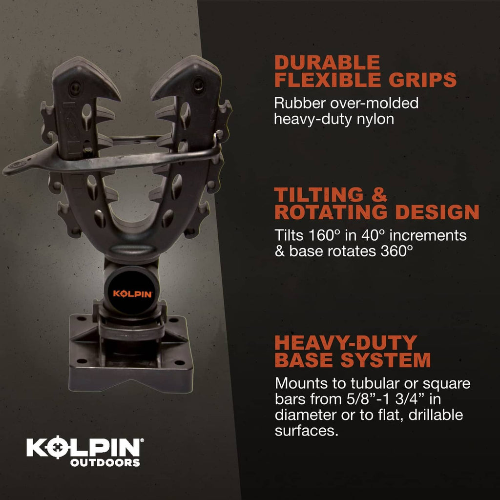 Black rotating gear mounting bracket with durable grips and heavy base plate