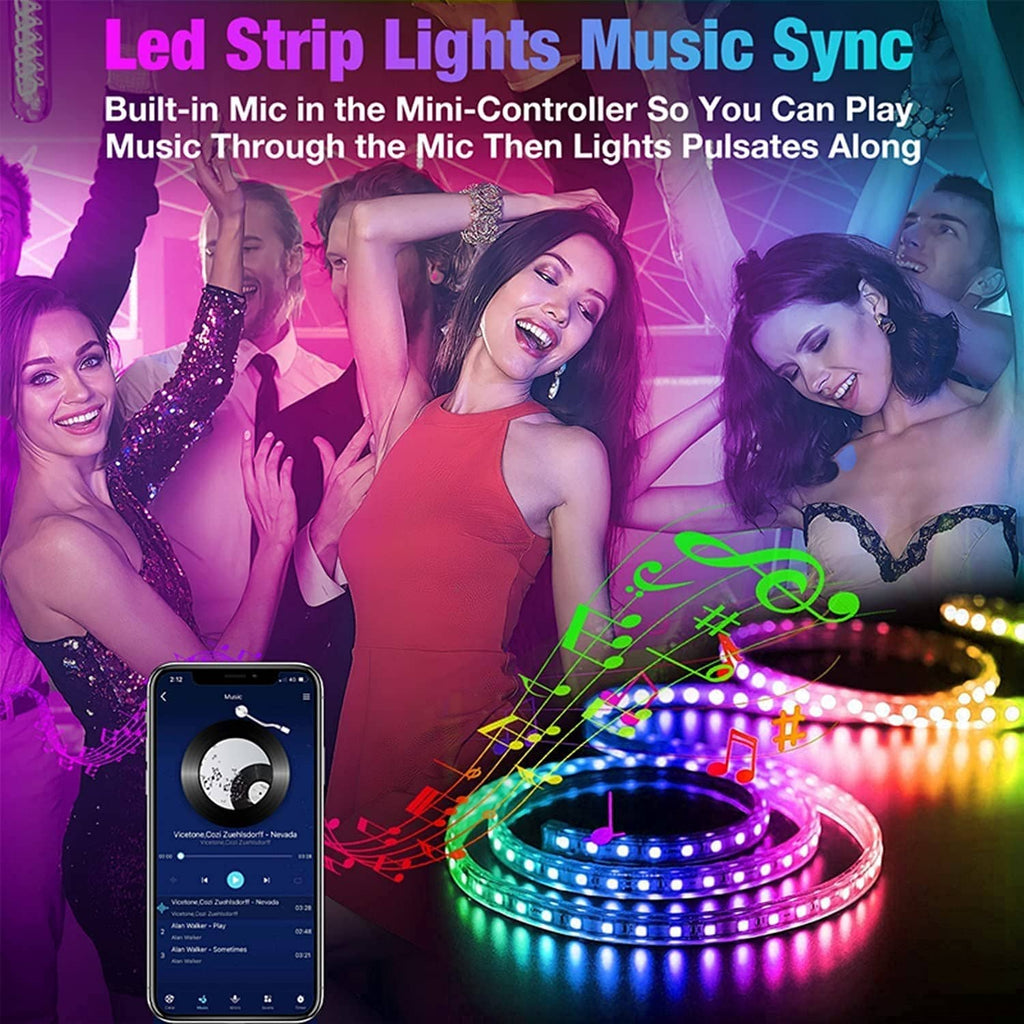 Music-sync RGB LED strip lights with built-in mic and smart phone control