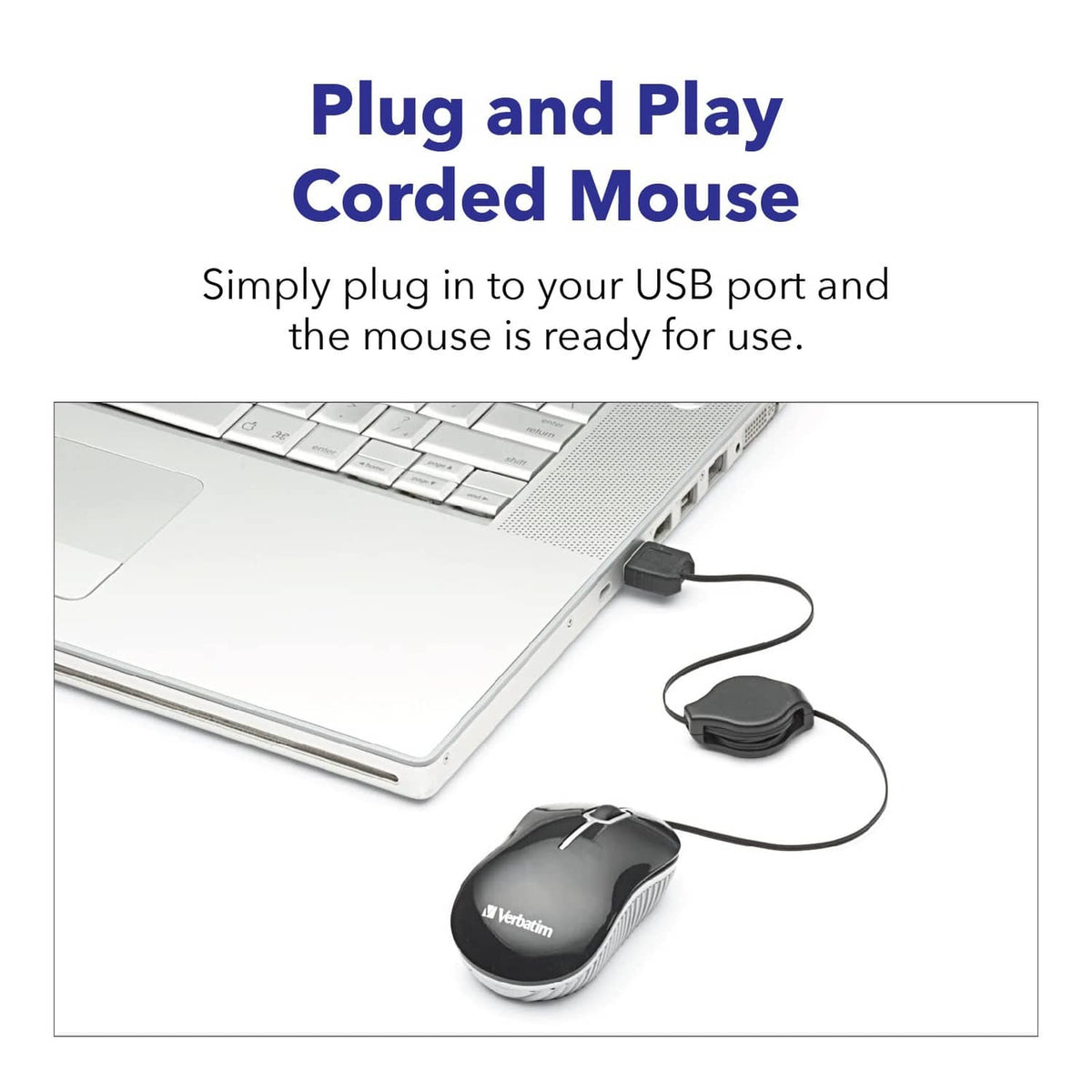 Corded mini optical USB mouse with plug-and-play connection
