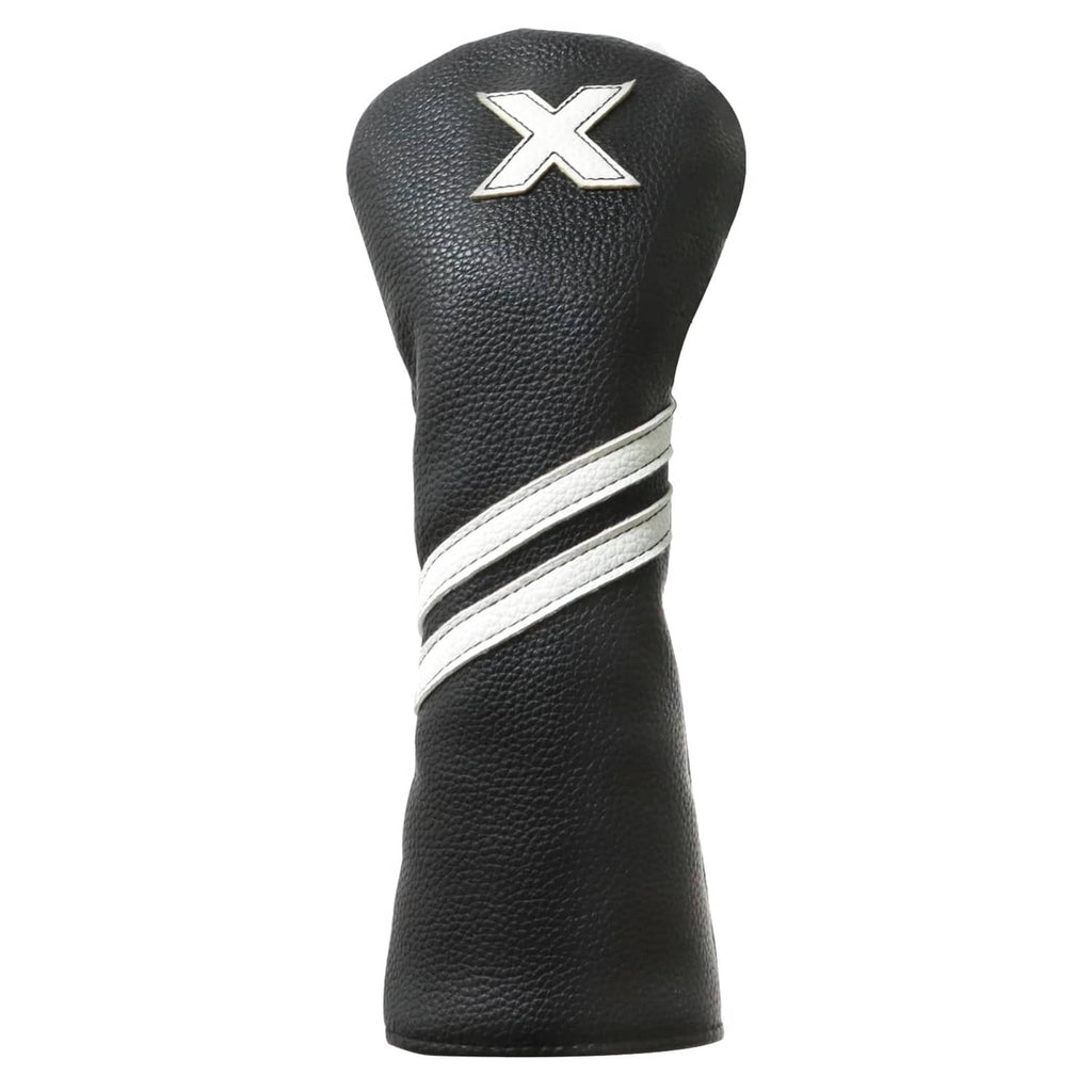 Black PU golf hybrid headcover with white stripe and X logo on front