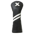 Black PU golf hybrid headcover with white stripe and X logo on front