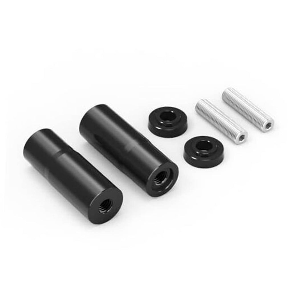Black aluminum riser spacers with washers and silver threaded bolts