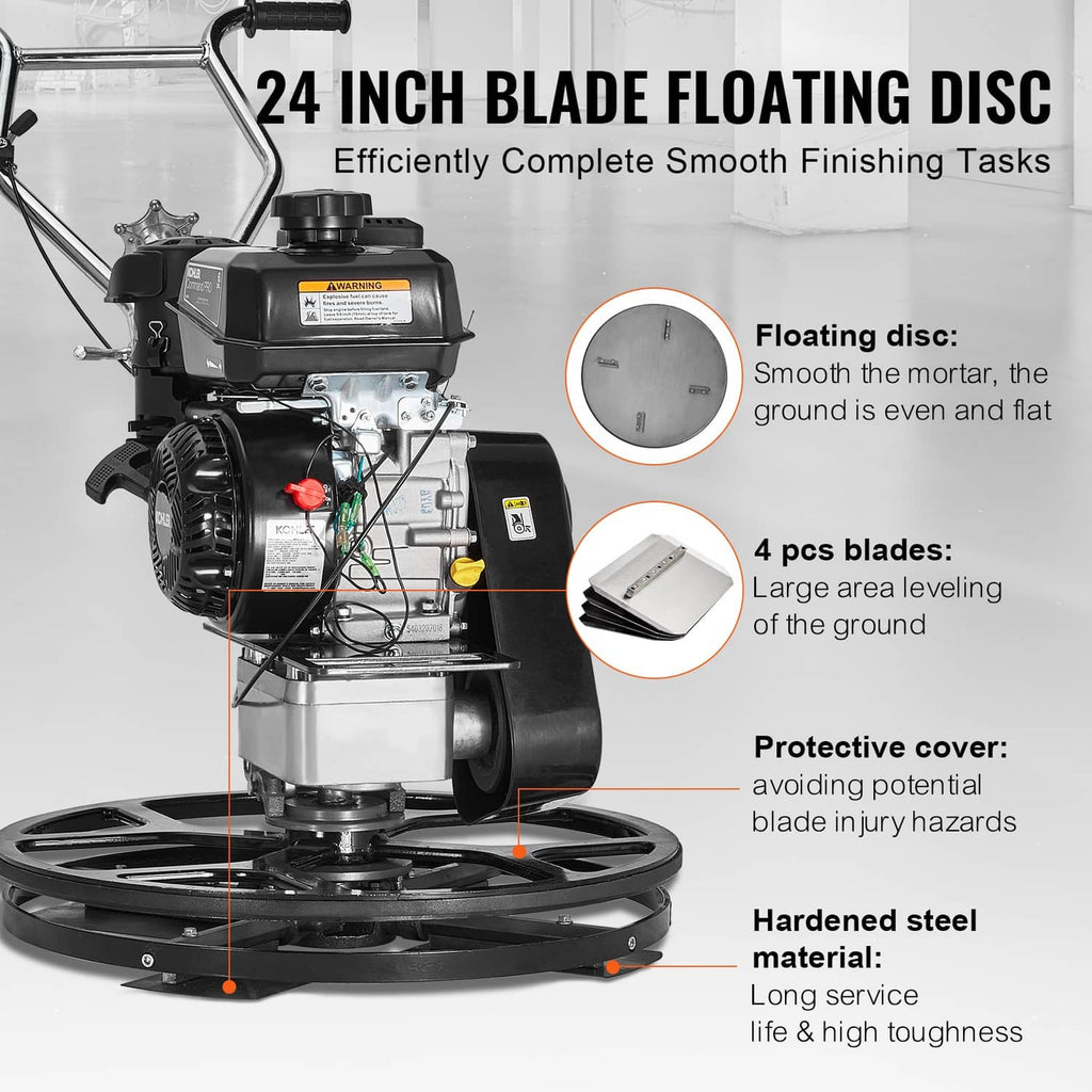 24-inch floating disc walk-behind power trowel with blade set and protective cover