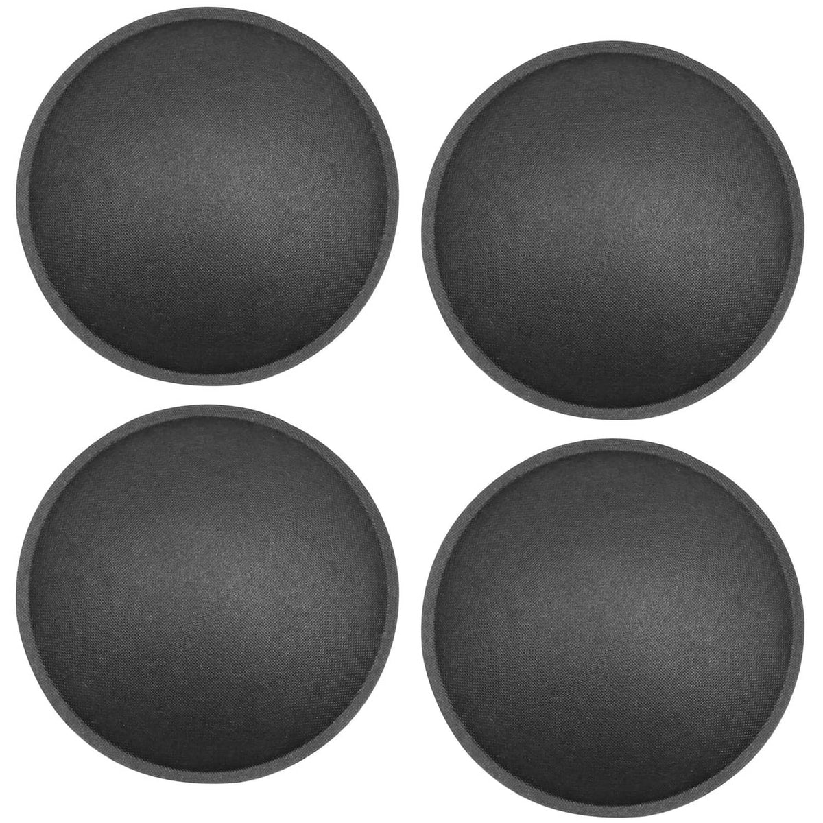 Black speaker dust cap domes, close-up of textured circular faces
