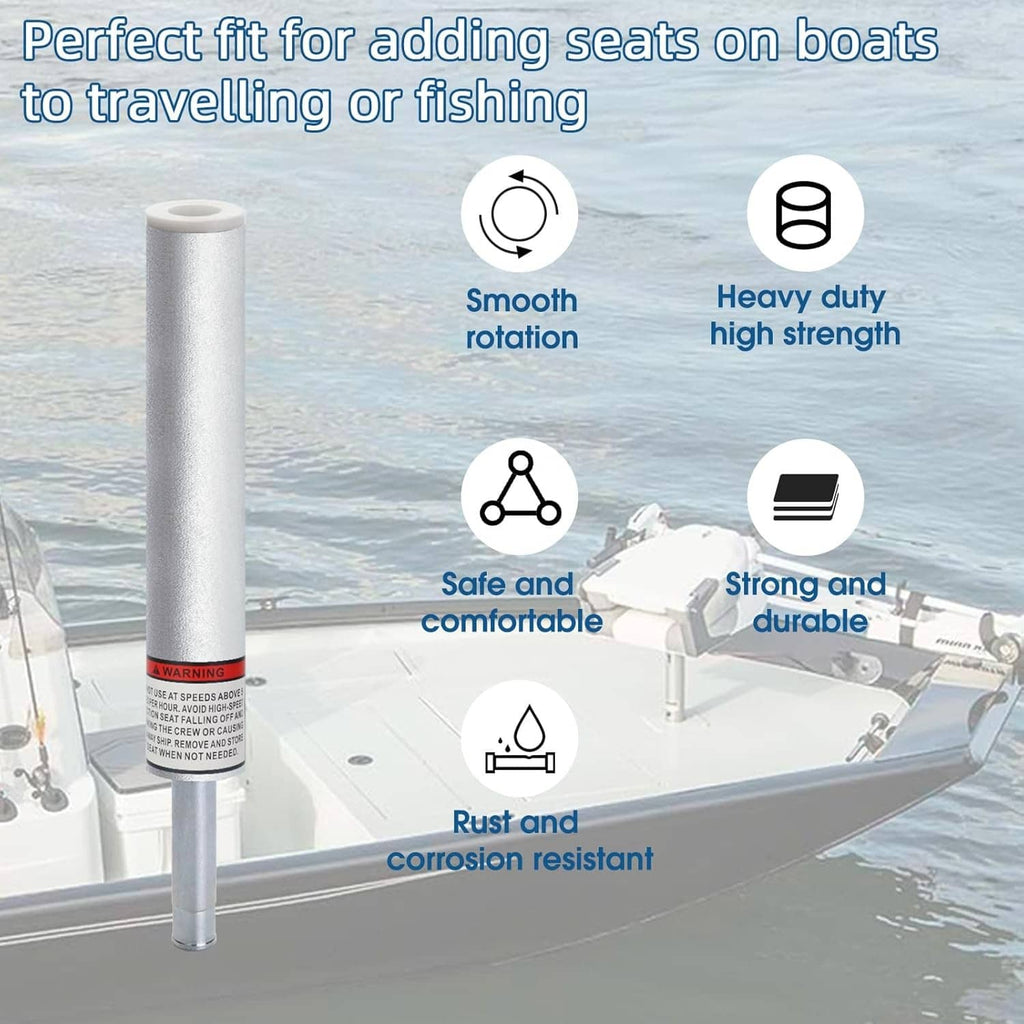 Silver marine boat seat pin post on deck near water, flanged top visible