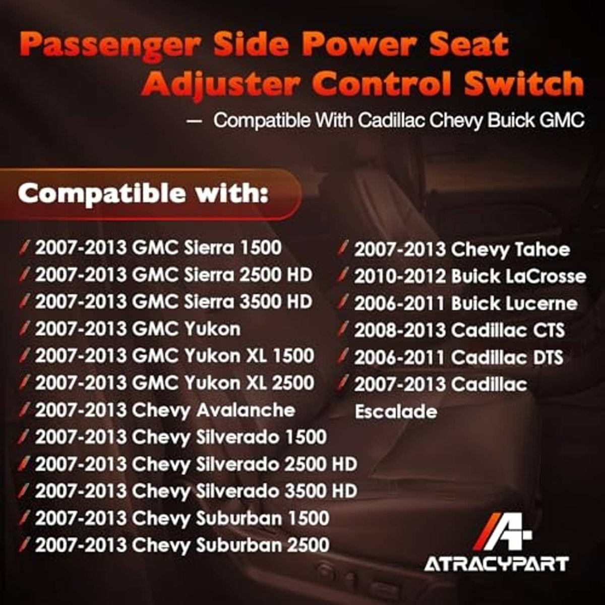 Black passenger power seat adjuster control switch with knob buttons and wiring connector