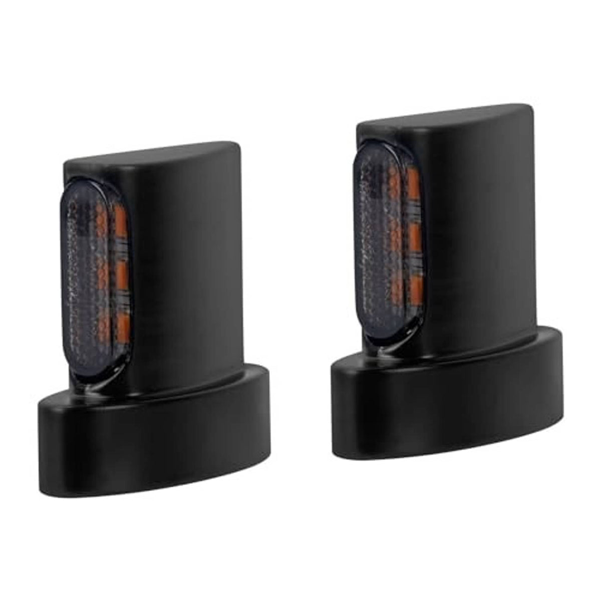 Motorcycle LED mini blinkers with black mount base, smoke lens, and amber LED