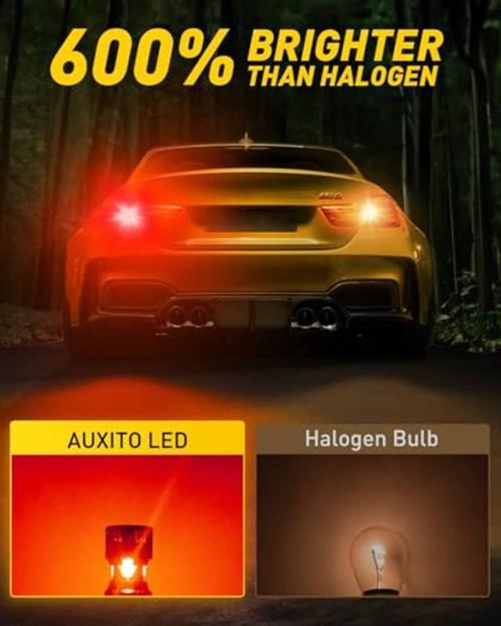 Red LED car bulb with bright glow, black housing and silver base