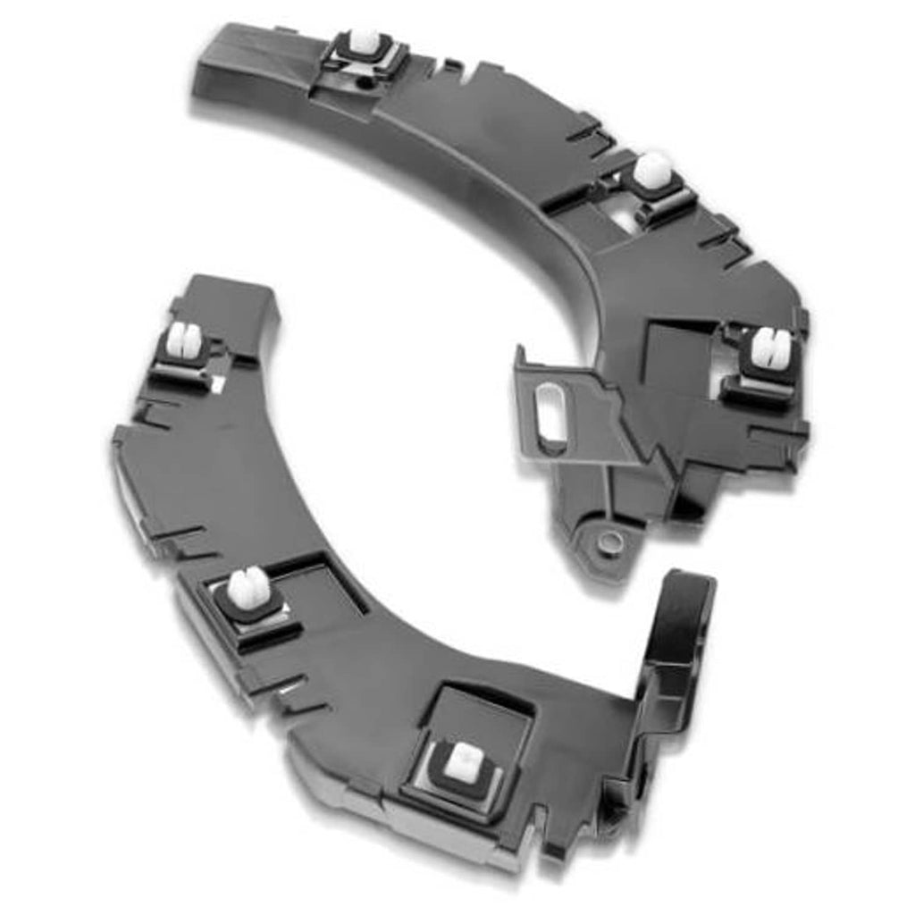 Set of rear bumper fascia support brackets, dark gray plastic with mounting tabs