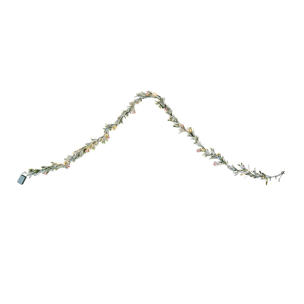 Christmas garland draped in a U shape, faux olive leaves and berry accents