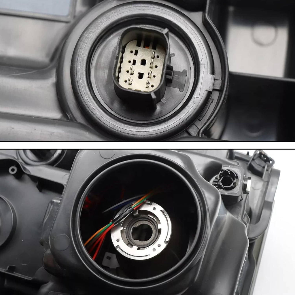 Headlight housing with wiring connector and multicolor wire leads