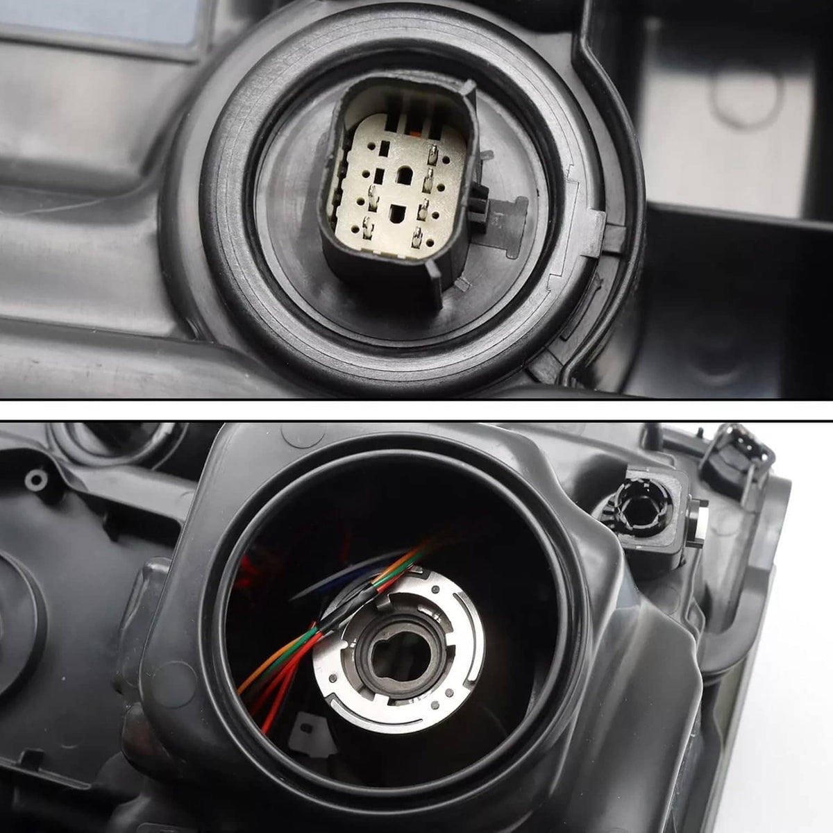 Headlight housing with wiring connector and multicolor wire leads