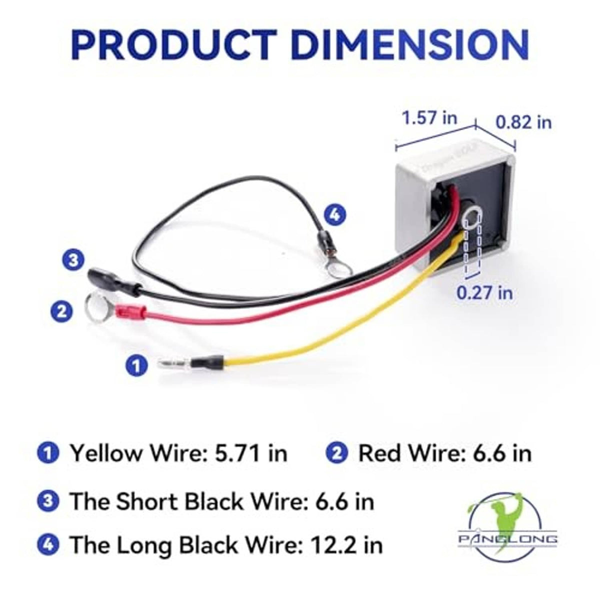 Voltage regulator wire harness with four lead lengths and black connector housing
