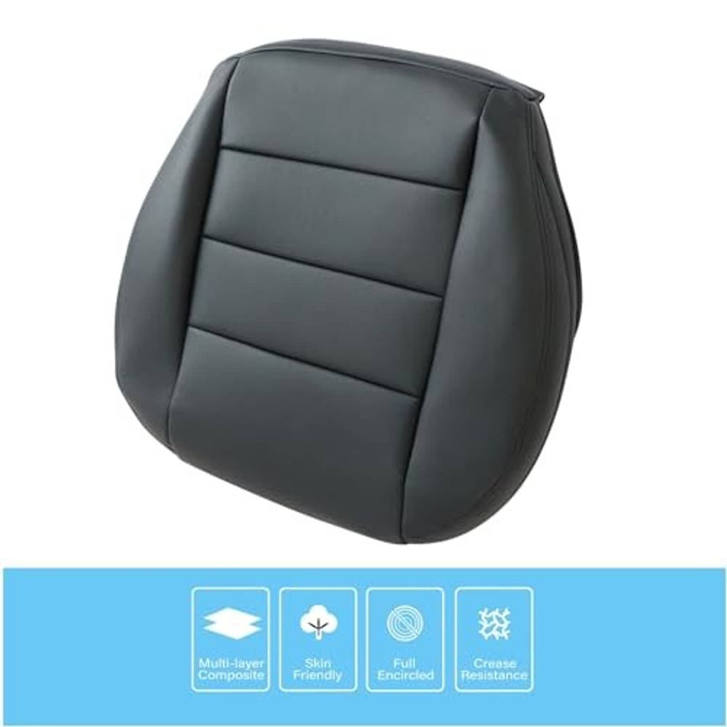 Black seat cover with stitched horizontal stripes and fitted side seams
