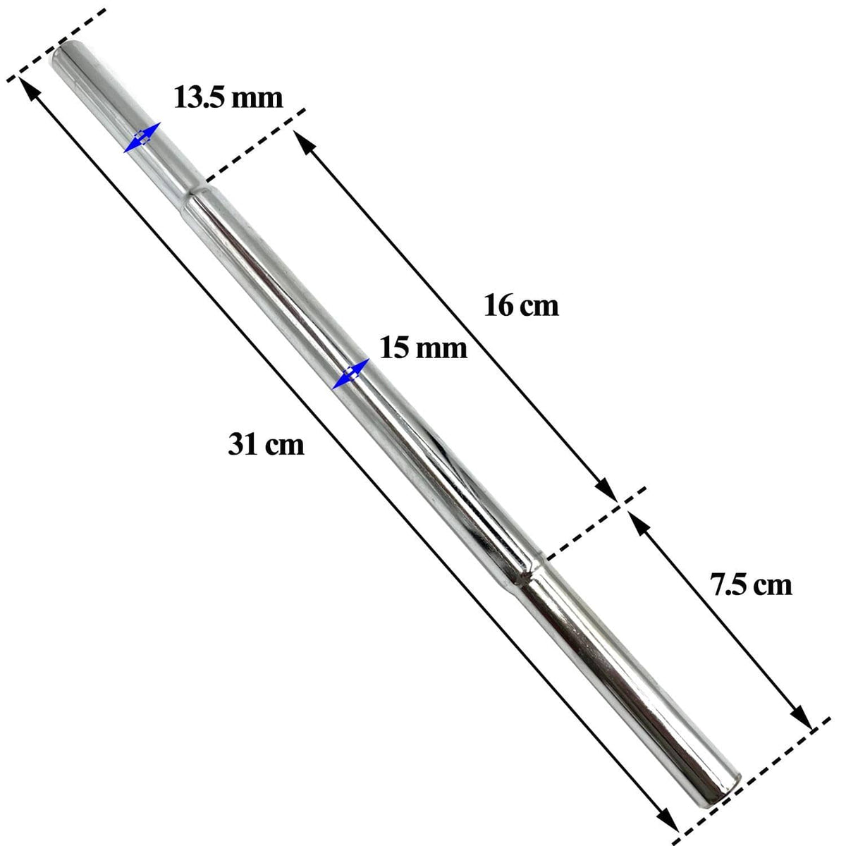 Silver golf shaft extension tube with size dimensions shown: 31 cm length