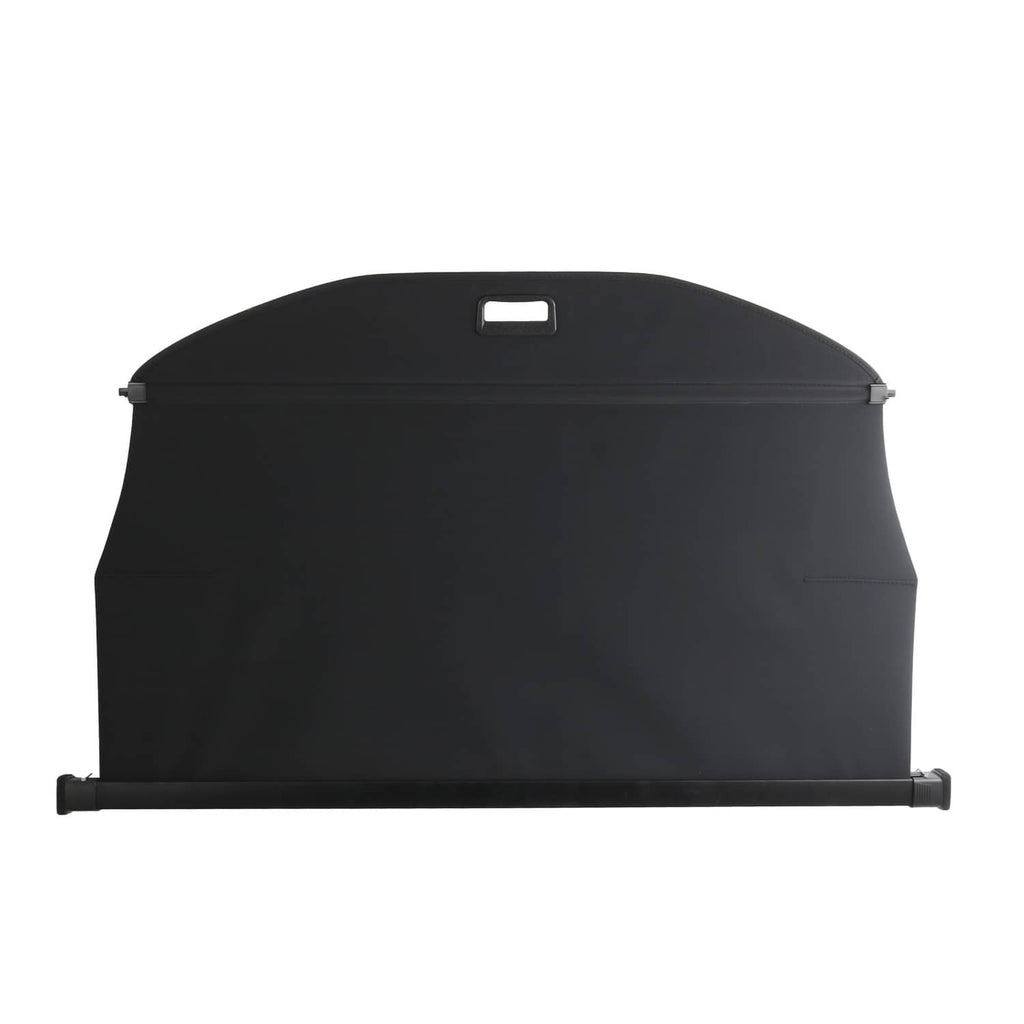 Retractable cargo shade with arched top and small center handle slot, black