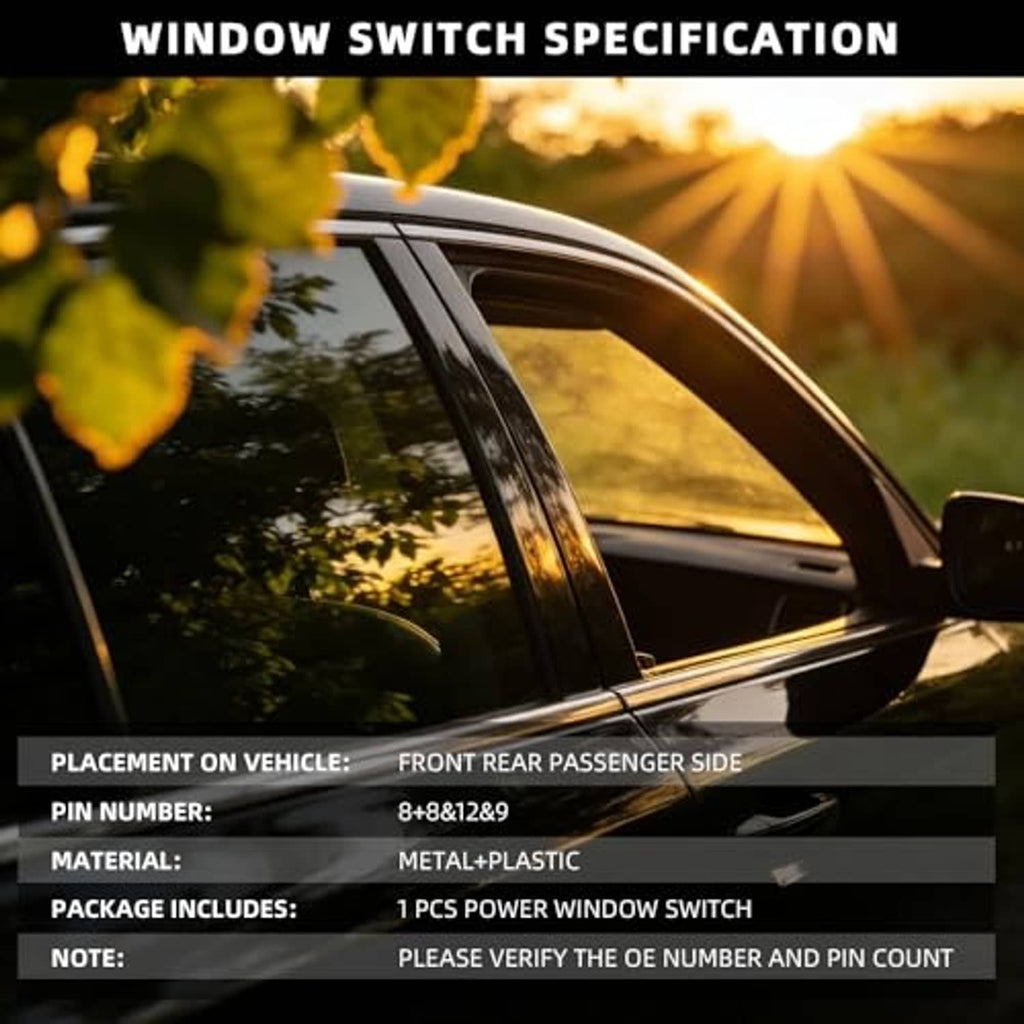 Vehicle front passenger side window area with door and mirror control switch shown
