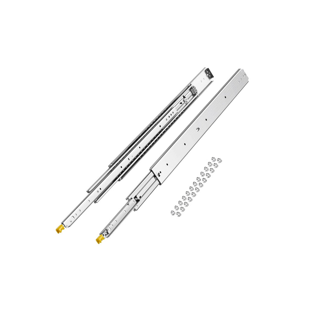 Pair of silver drawer slide rails with mounting springs and screws