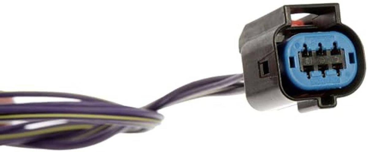 Throttle body connector with blue multi-pin plug, black housing, and purple wires