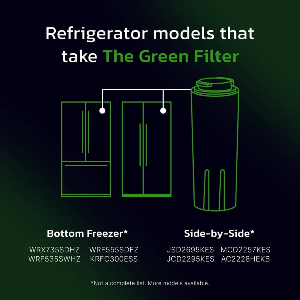 Green refrigerator water filter cartridge concept diagram