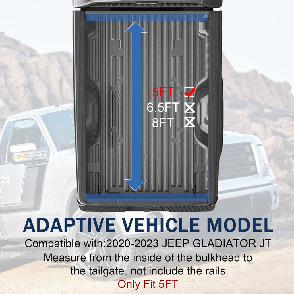 Black tonneau cover panel with 5ft width measurement diagram