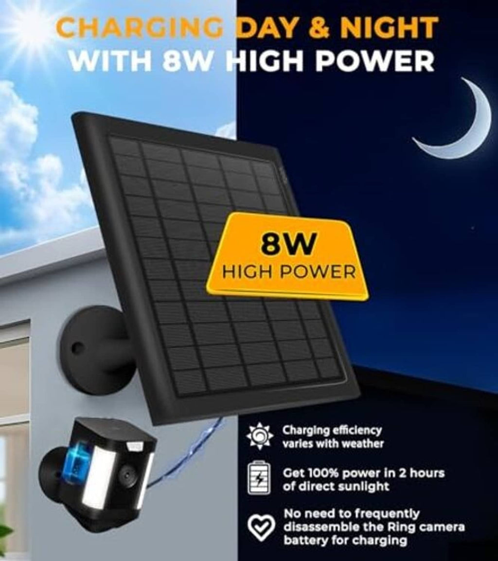 Black solar panel charger mounted on a wall bracket with tilt-adjustable angle