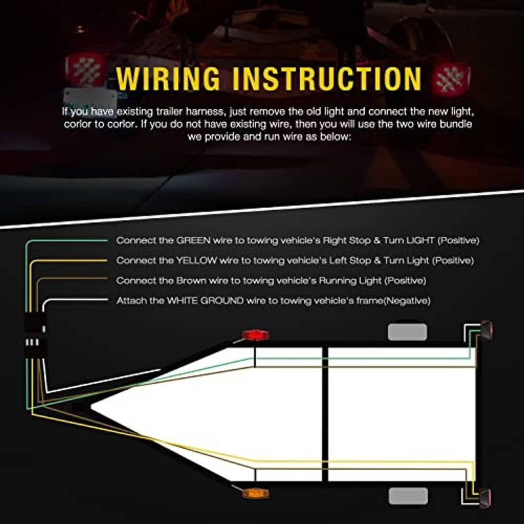 Color-coded wiring instruction diagram for LED trailer light kit connections