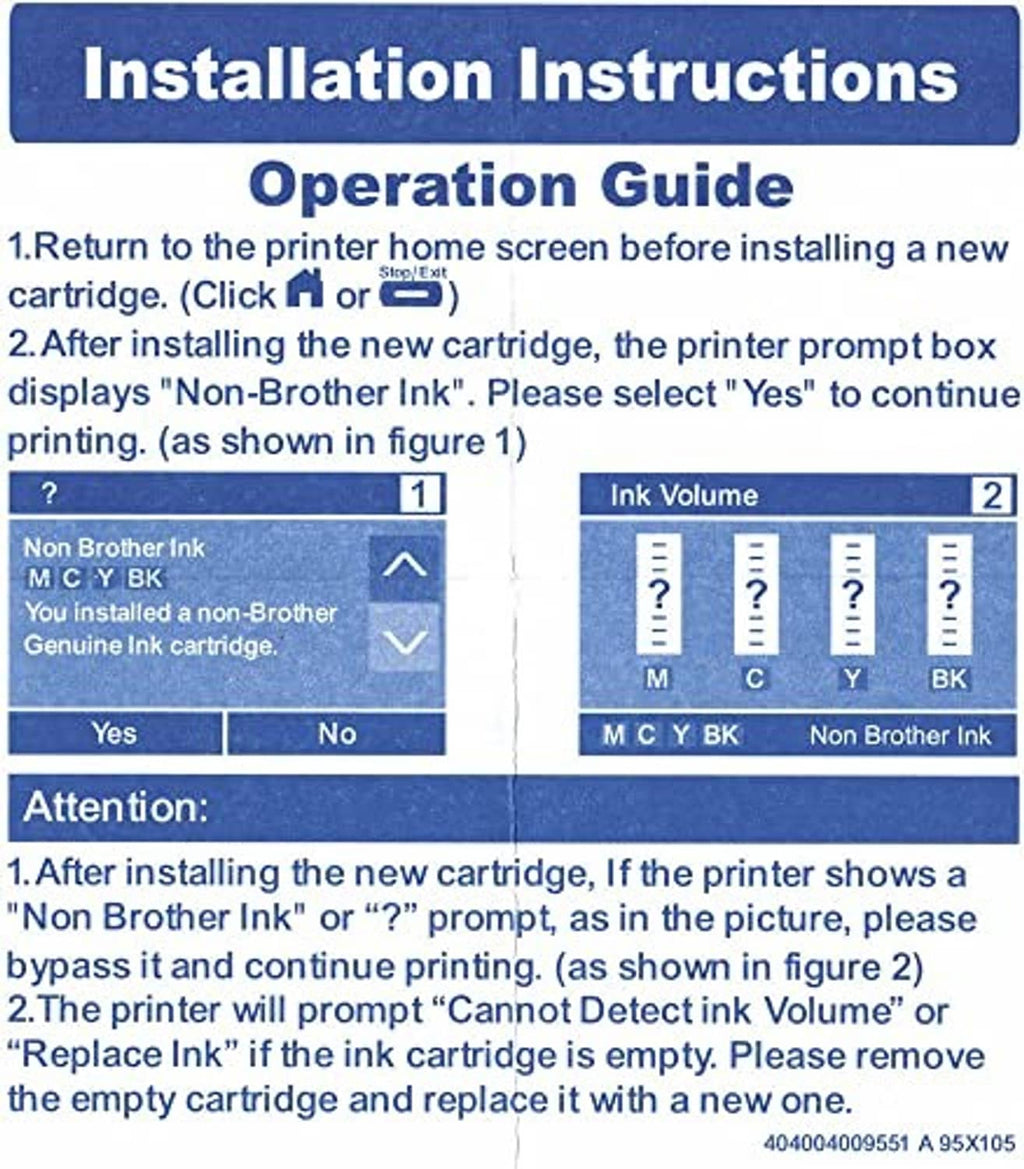 Installation instructions card for compatible LC401 ink cartridges