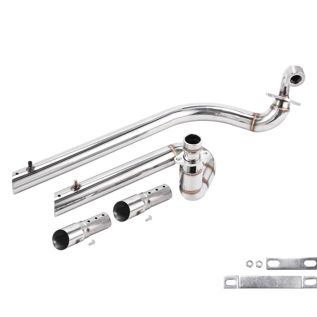 Chrome header and muffler components set with clamps and mounting hardware