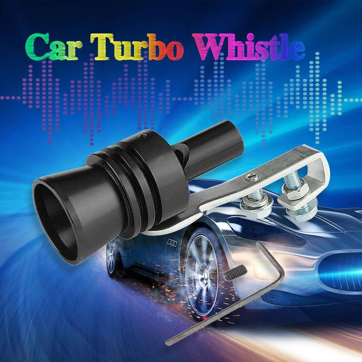 Black turbo whistle with aluminum bracket clamp and bolts, XL size adapter