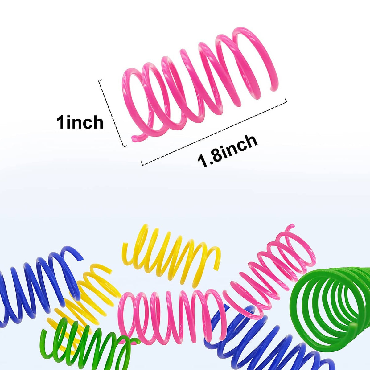 Colorful plastic coiled cat springs, pink blue green yellow, with approx 1 inch length