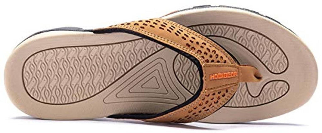 Khaki mens thong sandal with tan toe strap and molded traction outsole tread
