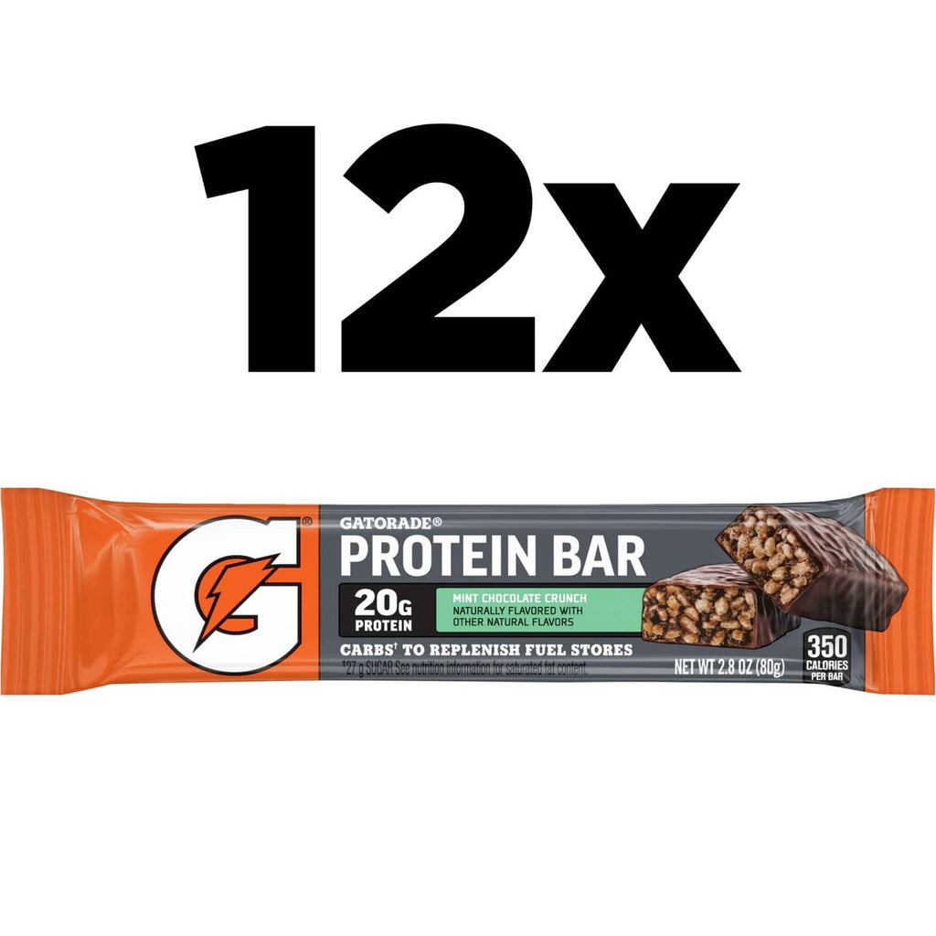 Gatorade whey protein bar wrapper, mint chocolate crunch, orange and charcoal label