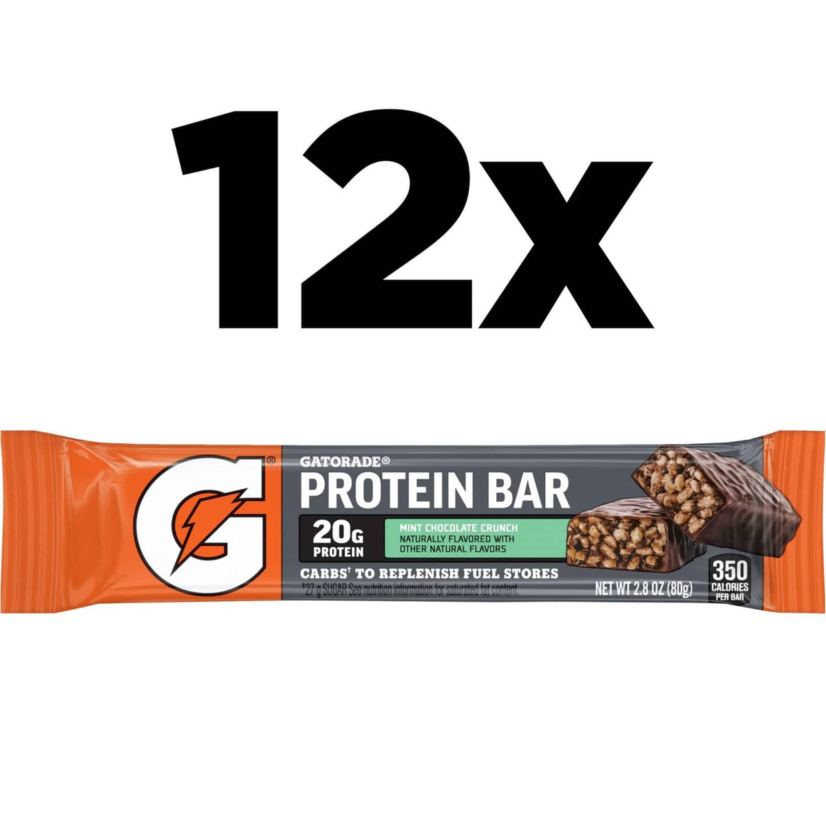 Gatorade whey protein bar wrapper, mint chocolate crunch, orange and charcoal label