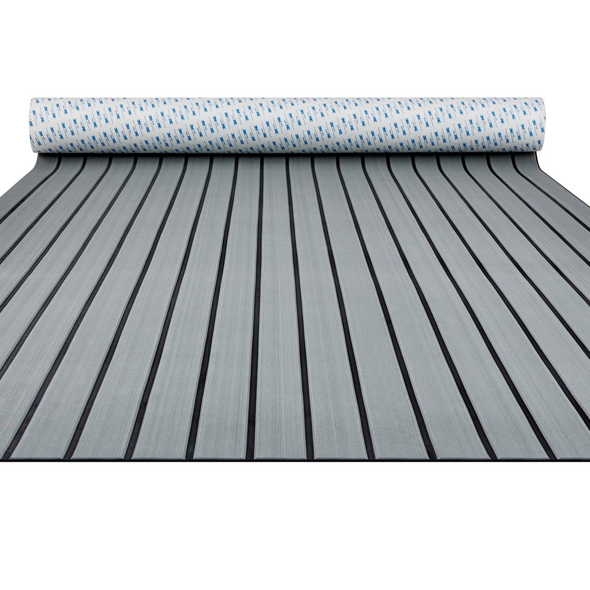 EVA foam boat deck flooring sheet with gray grooved plank design and raised edge