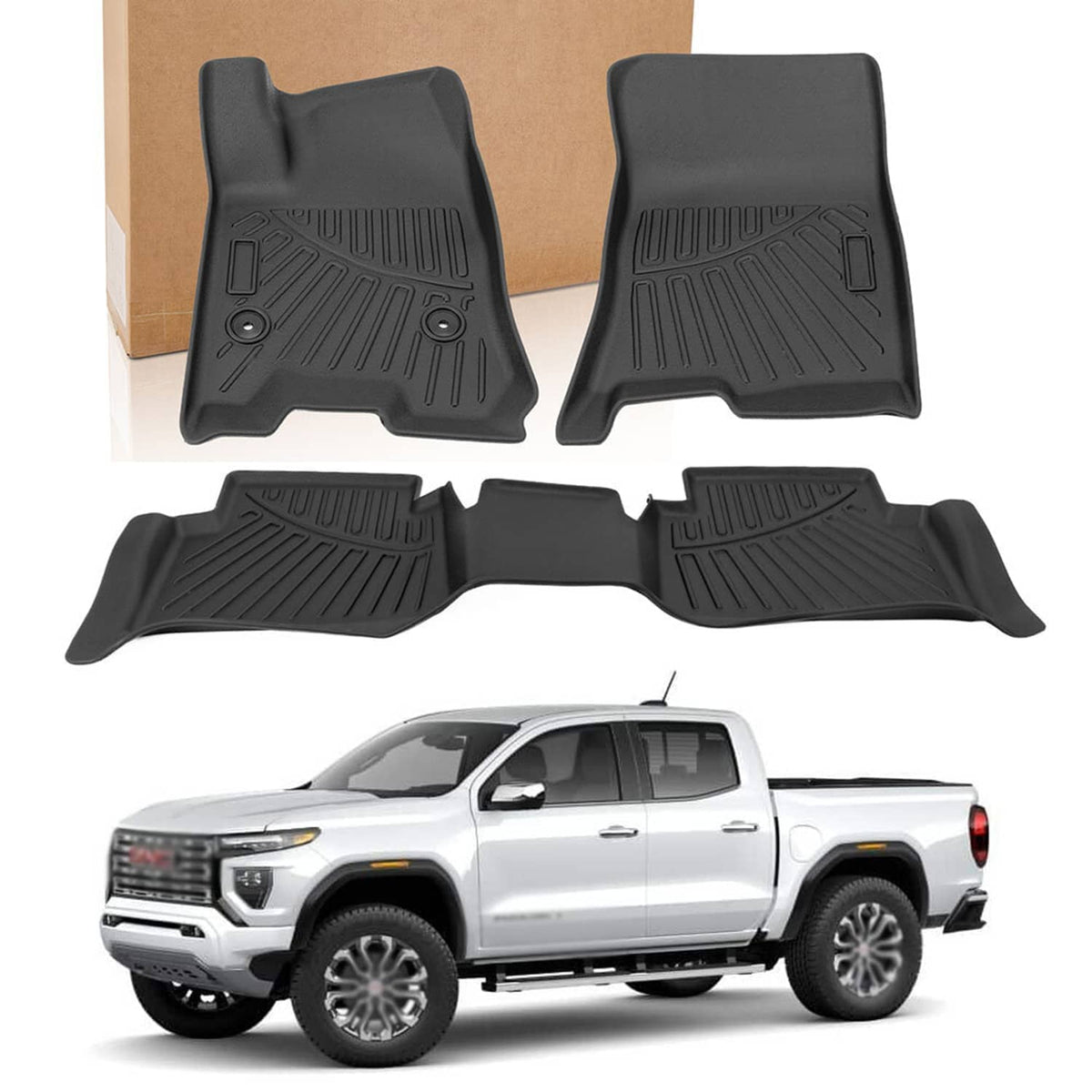 Set of black rubber floor mat liners with textured grip channels, four-piece