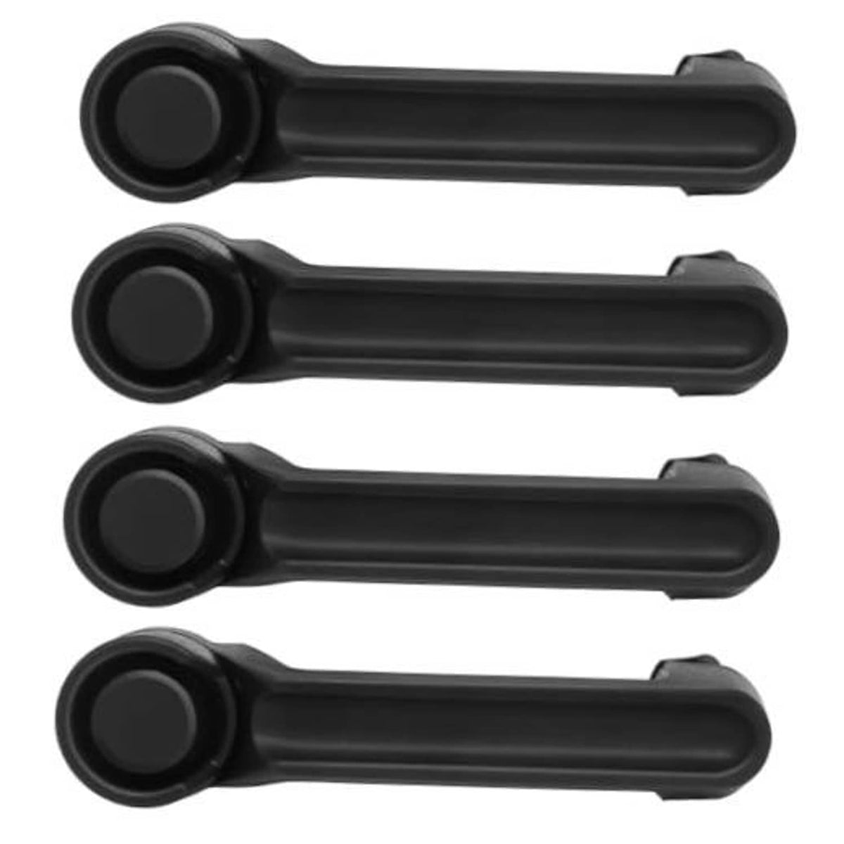 Set of four black exterior door handles with circular end bezels