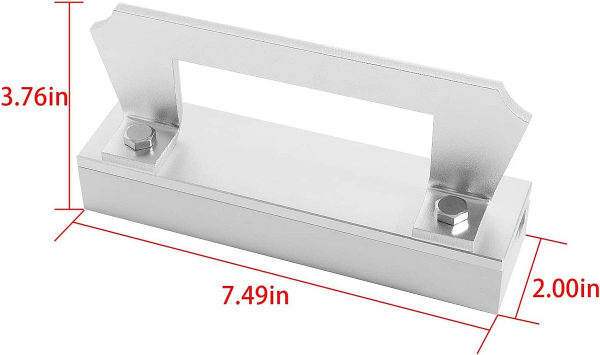 Bevel grinding jig dimensioned: 3.76 in height and 7.49 in length