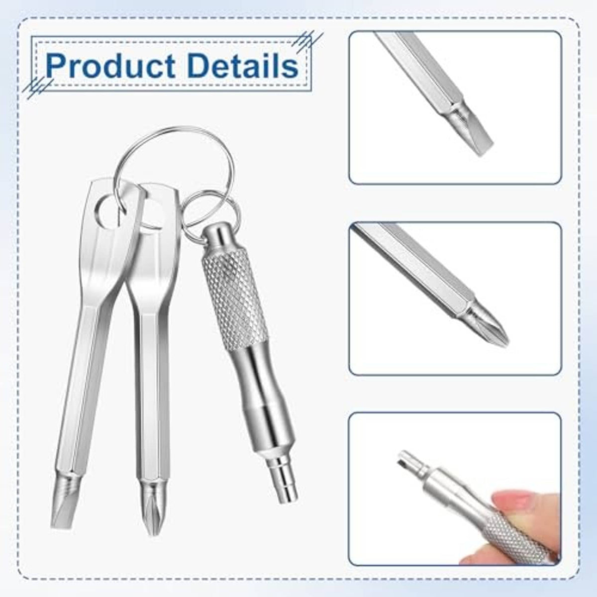 Stainless valve stem remover tools with key rings, showing tip and textured grip details
