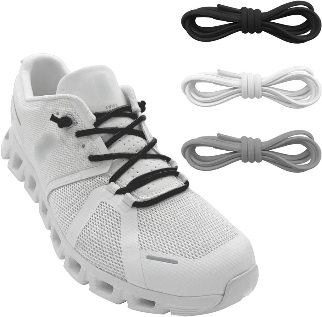 Elastic shoe lace replacements set, white and dark laces with oval stretch design