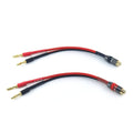 Red and black speaker adapter cable with gold banana plug ends, banana-to-banana audio