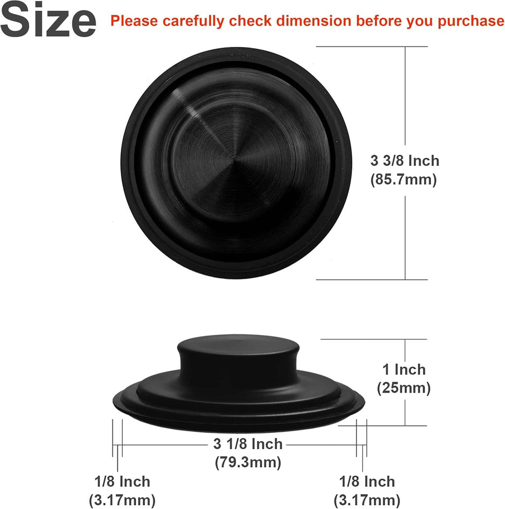 Black disposal plug sink stopper, round face with raised center post