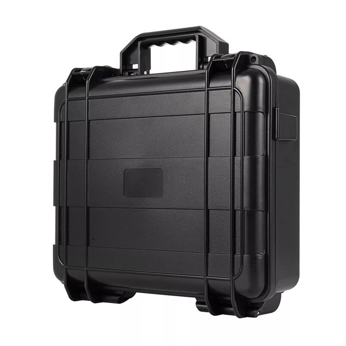 Black molded plastic carrying case for hydraulic pressure test kit with latch handle
